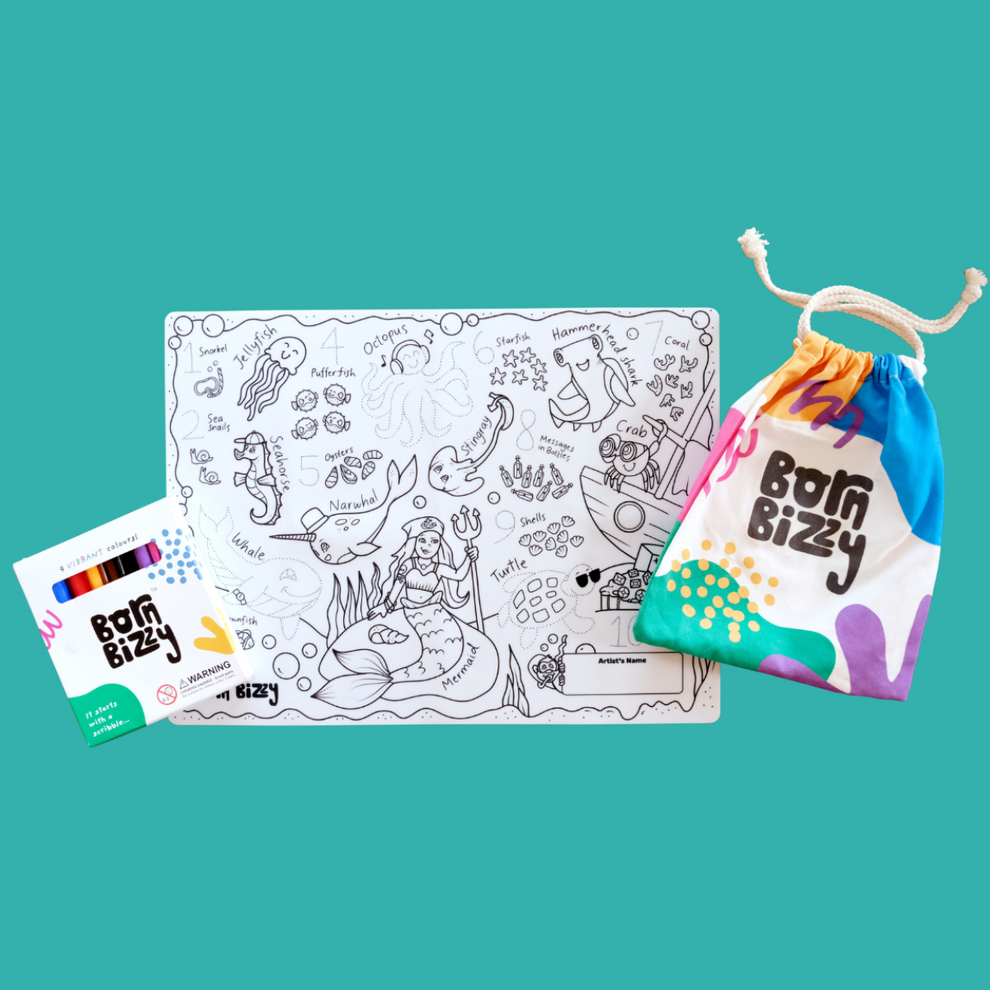 Under The Sea Reusable Silicone Colouring Mat Set – Born Bizzy